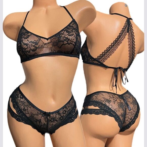 Victoria's Secret Other - Victoria’s Secret Very Sexy Sheer Lace bralette & Cheekini panty set black M